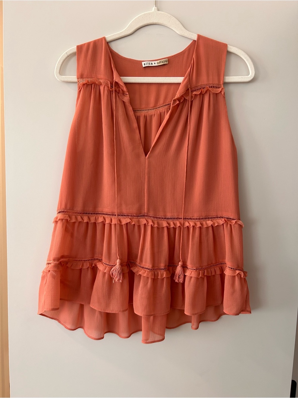 Alice + Olivia Coral Tiered Ruffle Camisole